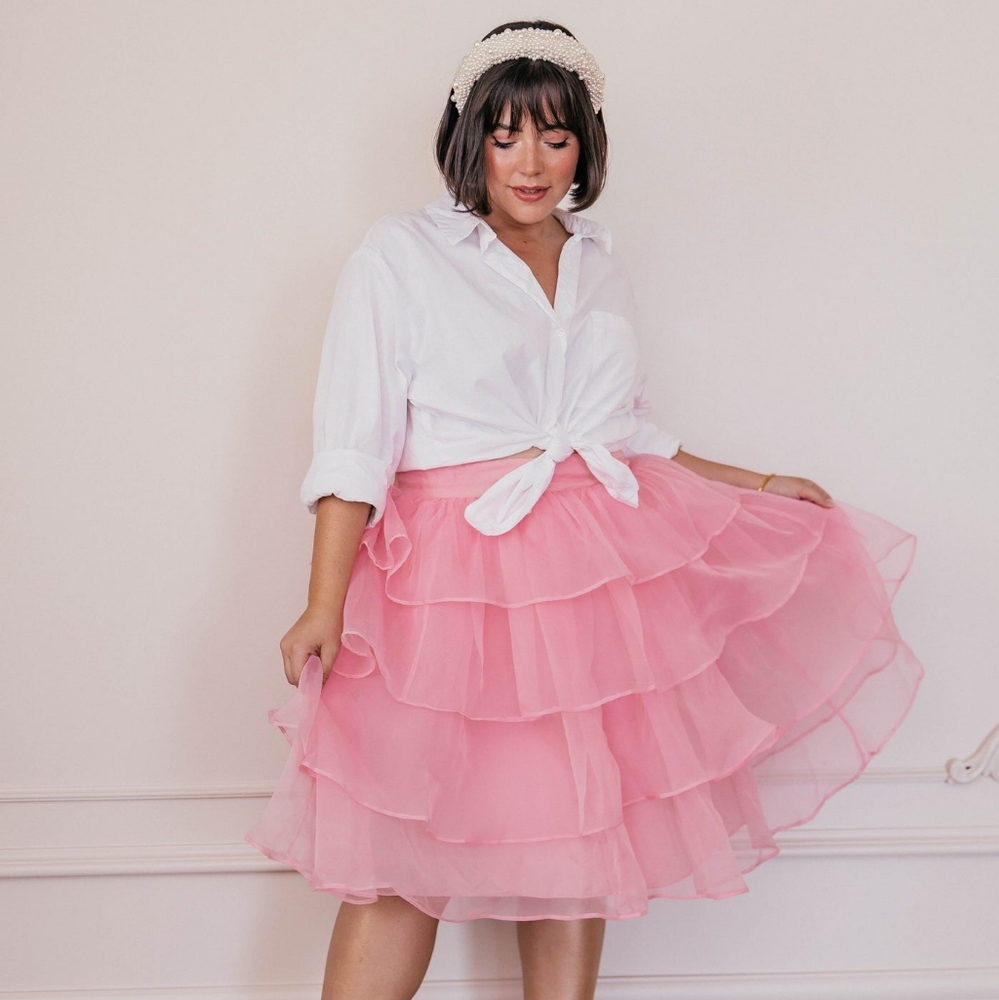 JessaKae Plus Size 3X Pink Tiered Candy Skirt NWT